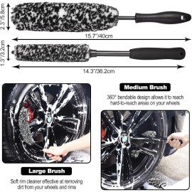 NIKCOSMK 3PCS Wheel Brush Kit for Cleaning Wheel and Tire