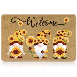 Zhanmai Sunflower Welcome Mats Floral Gnome Door Mat Colorful Sunflower Door Mat Indoor Entrance Cute Decorative Outdoor Doormats Non Slip Outside Door Mats for Front Door Rugs, 16" x 28"