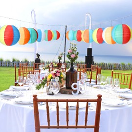 Bencailor 12 Pcs Summer Paper Lanterns Hanging Decor Round Colorful Paper Lanterns Decorations for Anniversary Wedding Party(Rainbow)