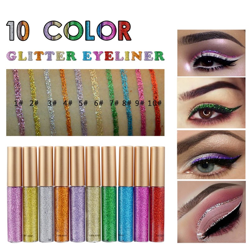 Coloured Glitter Eyeliner Liquid，Purple Glitter Liquid Eye Liner, Waterproof Eyeliner