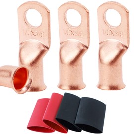 TKDMR 4pcs 1/0 AWG-3/8 Battery Lugs,Heavy Duty Wire Lugs,Ring Terminals,Battery Cable Ends,0 Guage terminals,Battery Terminal Connectors with 10pcs 3:1 Heat Shrink Tubing