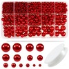 TOAOB 1400pcs Pearl Beads Red Round Loose Imitation Pearls Acrylic