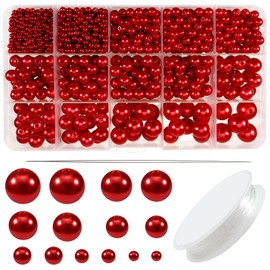 TOAOB 1400pcs Pearl Beads Red Round Loose Imitation Pearls Acrylic Beads 3mm to 14mm for Craft Decoration Jewelry Making