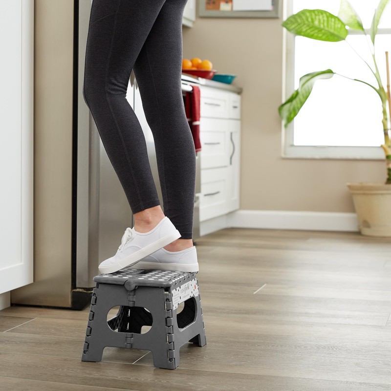 Casafield 9" Folding Step Stool with Handle, Gray - Portable