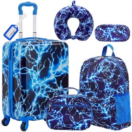 Redbaker 6 Pcs Kids Luggage Set, 17 Inch, Blue Lightning Pattern