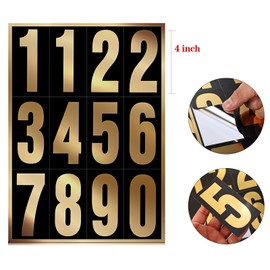 Tenare 96 Pieces 8 Set Mailbox Numbers Vinyl Waterproof Numbers 0-9 Self Adhesive Reflective for Outside Signs Door Trucks Address Trash Cars Home Business(4 Inch,Gold in Black)