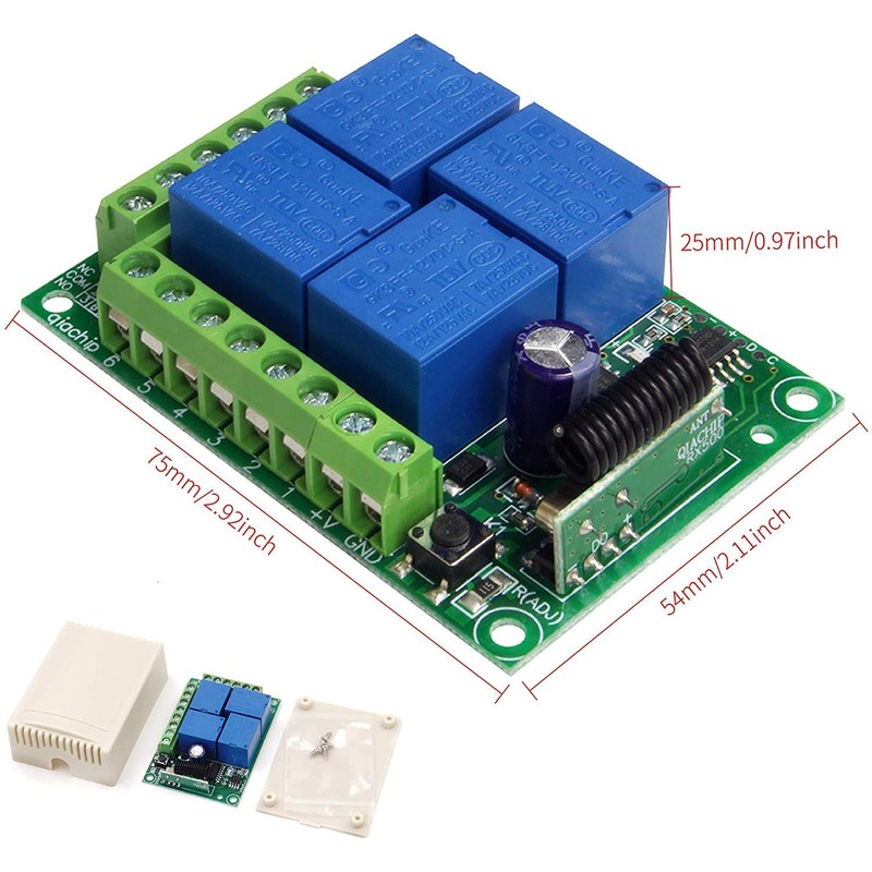QIACHIP 433MHz Universal Wireless Remote Control Switch 12V 4CH Relay