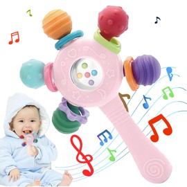Food - Quality Baby Rattle - Tooth Ring - BPA Free - Choking Rights - Design, Grip Strengthening, Suitable for Hearing Development and Teeth Development, Ideal for Babies Aged 0-36 Months (Pink)