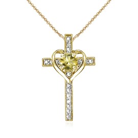 B. BRILLIANT Yellow Gold Flashed Sterling Silver Citrine Heart Cross Pendant Necklace for Women