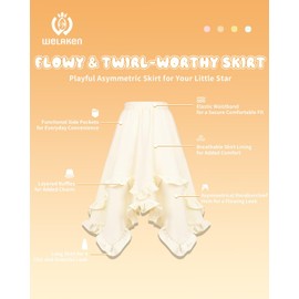 WELAKEN Girls Long Skirts Elastic Waist Flowy Ruffle Maxi Skirt with Pockets Beige