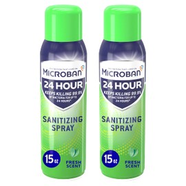 MICROBAN Disinfectant Spray, 24 Hour Sanitizing and Antibacterial Spray, Sanitizing Spray, Fresh Scent, 2 Count (15oz Each)