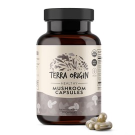 TERRA ORIGIN TERRA ORIGIN Healthy Mushroom Complex Supplement | 90 Capsules | Reishi, Lions Mane, Changa, Cordyceps, Maitake | Immune & Nootropic Brain Support | Certified USDA Organic, Non GMO, Vegan