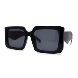 Womens Mod Designer Square Rectangle Fashion Sunglasses Black Tortoise Black