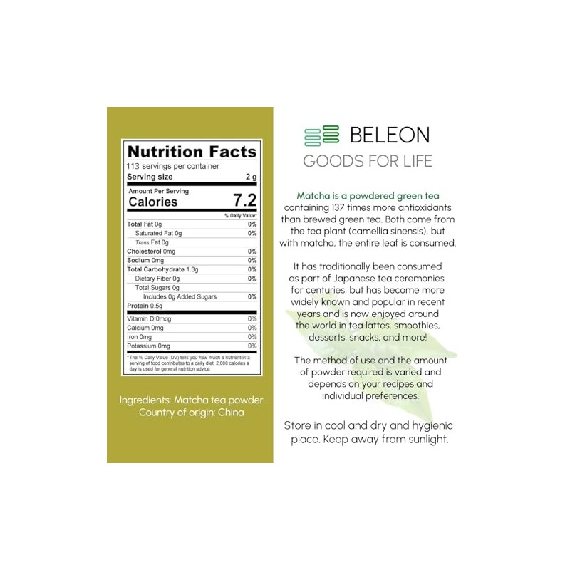 Beleon Goods For Life Té Verde Matcha En Polvo, 8