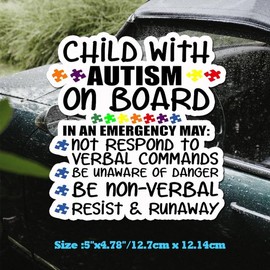 Child with Autism On Board Car Decal Sticker Safety Awareness Autistic 1 Sticker, 5inch