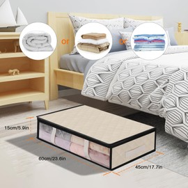 AiQInu Underbed Storage Box, Pack of 2 Underbed Storage Boxes with Viewing Window and 4 Handles, 60 x 45 x 15 cm, Foldable Underbed Storage Bag, Clothes Storage for Clothes, Blankets, Duvets