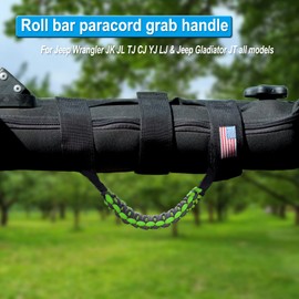 KOHUIPU Roll Bar Grab Handles with US Flag, Paracord Grip Handle for Jeep Wrangler JK JKU JL JLU TJ CJ YJ & Gladiator JT, Green