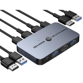 ABLEWE Interruptor KVM, interruptor KVM de aluminio ABLEWE HDMI, interruptor USB para 2 computadoras que comparten teclado de mouse y impresora a un monitor HD, compatible con 4 K a 60 Hz, 2 cables HDMI y 2 cables USB incluidos..
