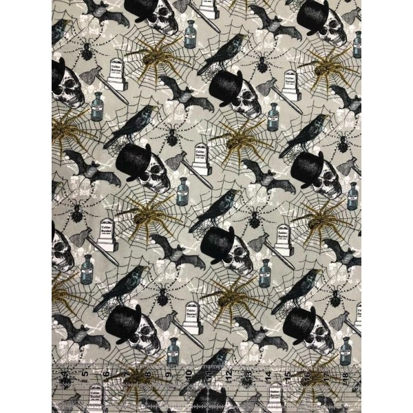 Unbranded HALLOWEEN SKULLS SPIDERS & BATS COTTON FABRIC FOR FACE