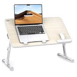 Laptop Desk Table, SAIJI Adjustable Laptop Stand, Portable Lap Desks with Foldable Legs, Notebook Standing Breakfast Tray Reading Desk for Sofa Couch Bed Floor (Teak,Medium Size)