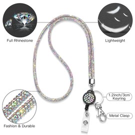 Soleebee Card Holder Lanyard Bling Rhinestone Lanyard with Key Ring Crystal Collar Women's Necklace Kit for Key Ring ID Card Holder, From colour with ID yo-yo