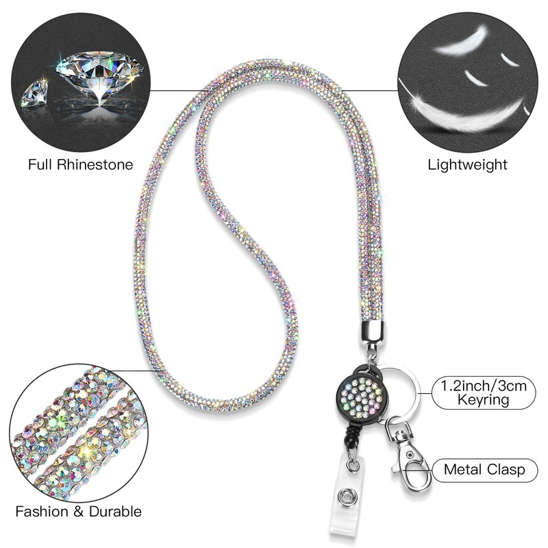 Soleebee Card Holder Lanyard Bling Rhinestone Lanyard with Key Ring