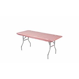 Kwik-Covers 10 Pack of Rectangular Plastic Table Covers - 6' Foot or 8' Foot Options - Indoor or Outdoor Fitted Table Covers (Table NOT Included) (Red Gingham, 30" x 96" (8' ft))