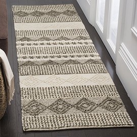 Safavieh Natura Collection NAT102A Handmade Moroccan Boho Tribal Wool & Cotton Runner, 2'3" x 8' , Grey / Ivory
