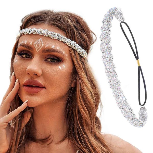 Women's Rhinestone Headbands Sparkly Elestic Hairband Vintage Metal Headbands Sparkly