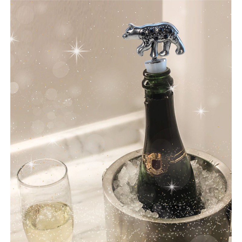 Puzzled Reusable Black Bear & Moose Wine Stopper, 5” Metal