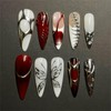 24Pcs Red Press on Nails Long Almond Fake Nails Stiletto