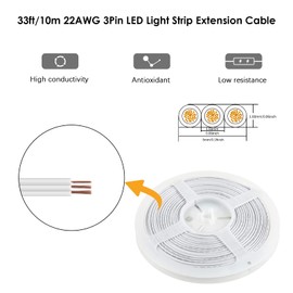 RGBZONE 10M 22AWG 3 Pin LED Light Strip Cable Cord, Extension Cable Line Wire for WS2812b WS2811 Dream Color LED Strip Lights, PVC Plastic Flexible(White)