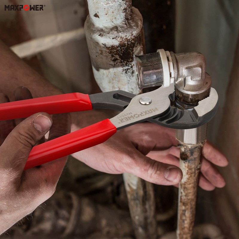MAXPOWER 10 inch Groove Joint Pliers, Quick Adjustable Serrtated V