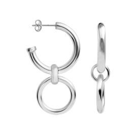 LeCalla 925 Sterling Silver C-Hoop Earrings for Women | Round Double Layered Hoop Earrings | Double Circle Round-Tube Drop Earring 45MM