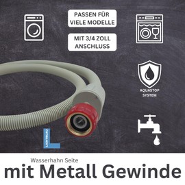 LICHTBLAU Aquastop Hose Size 5.0 m 2796 with Metal Thread Washing Machine Dishwasher I 3/4 Inch Angle/Straight Including Safety Valve and Dirt Strainer I Inlet Hose Universal Use