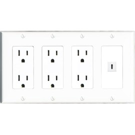 RiteAV USBC Wall Plate 4 Gang with 3 x 15A Duplex Power Outlets