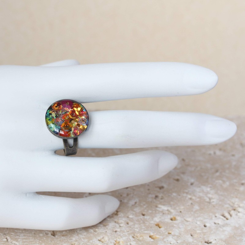 Bronze Sequin Ring, Stunning Sparkling Sequin and Resin Ring, Statement