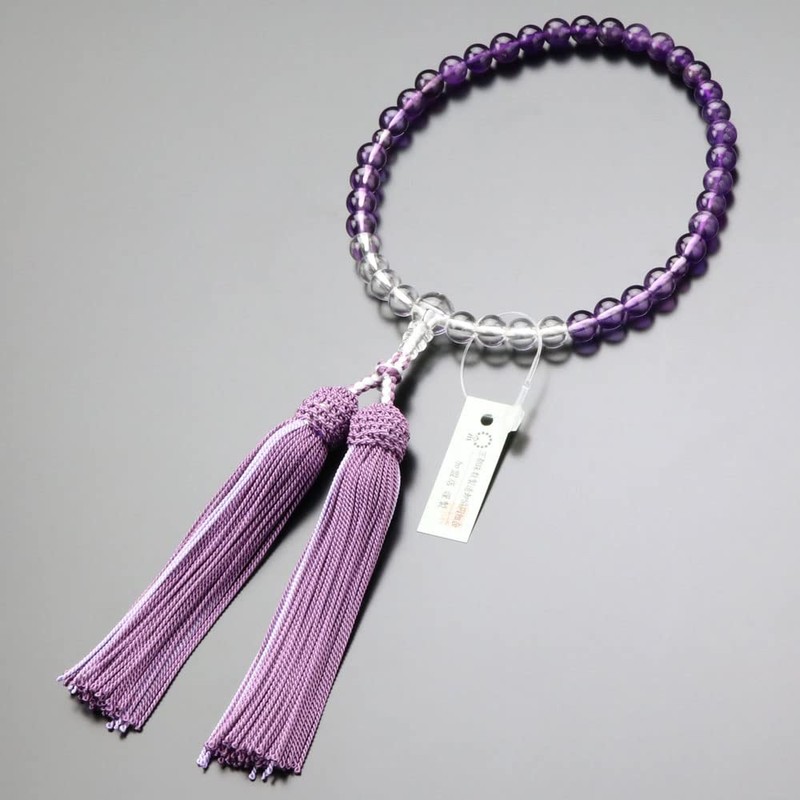 ≪特別価格≫念珠ドットコム 数珠 女性用 約7ミリ 紫水晶 グラデーション 正絹2色房【略式数珠 京念珠 アメジスト 2月の誕生石