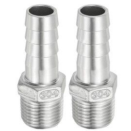 PATIKIL 304 Stainless Steel Barb Hose Fitting, 2 Pack 5/8" Hose Barb x 1/2" NPT Thread Pipe Connector Adapter Quick Fittings for Bore Air Water Connecting