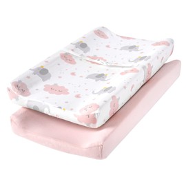 TILLYOU Changing Pad Cover Set in Soft Jersey Material - Fits 32"/34''x16" Contoured Pad for Babies,Elephant & Cloud, Pink