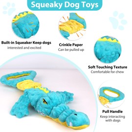 Dog Toys Cute Alligator Dog Toy Tough Plush Puppy Toy for Playtime, Training & Tug of War- Interactive Squeaky & Crinkle Chew Toy for Small to Large Dogs