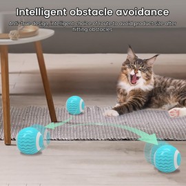 PAKESI Smart Interactive Cat Toy Ball Wicked Ball,Automatic Moving Cat Ball Toys with Catnip,USB Rechargeable,Best Gift for Your Cat/Kitty,Blue