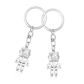 Obrjoyfly Pack of 2 Key Ring Robot Pendant, Robot Stainless Steel Keychain, Creative Key Ring, Backpack Pendant, Birthday Gift, New Year and Christmas, etc., silver