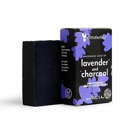 Extraherbos Jabón Artesanal con Carbón Activado y Lavanda 100% Natural | Limpieza profunda, antiacné, elimina puntos negros | Control de grasa en el rostro, ideal para pieles mixtas y grasas, 100g