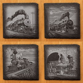 Vintage Trains (4 images) Set #1 Coasters - Square Slate - set of 4