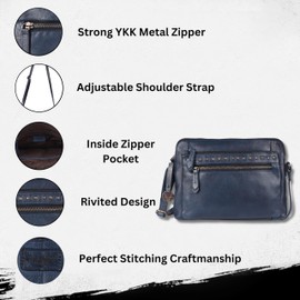 Genuine Italian Leather Boho Studded Shoulder Sling Bag - Stylish, Durable, & Perfect for Everyday Use for women, Navy, Small