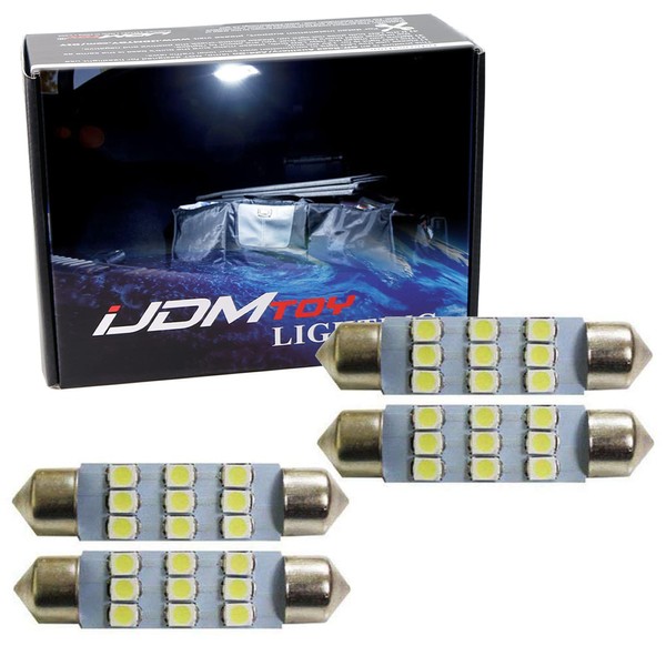 iJDMTOY Xenon White 9-SMD 1.72-Inch 42mm Replacement Bulbs Compatible With