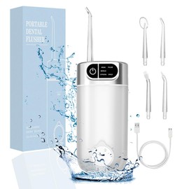 Jet Dentaire Hydropulseur Portable, 300 ml Water Flosser with 5 Modes de Pression d'eau et 4 Embouts Remplaçables Étanche IPX7 Pour La Maison et Les Voyages
