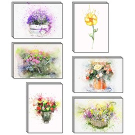 48 Blank Artistic Watercolour Flower Greeting Cards Made from Recycled Card…