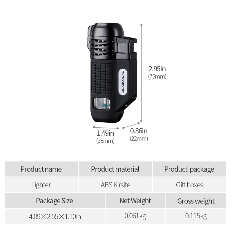 CIGARLOONG Cigar Lighter 4 Jet Torch Blue Flames Refillable Butane